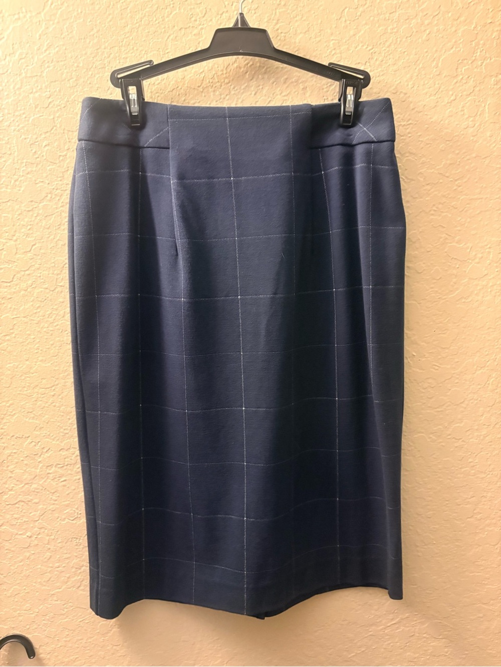 On 34th Tailored Navy Windowpane Pencil Skirt